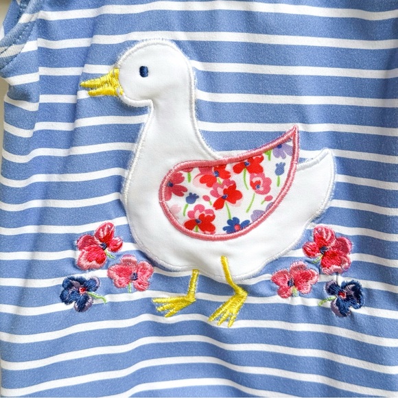 JoJo Maman Bebe Blue & White Striped Duck One-piece Swimsuit Baby Girls 6-12 Mos - Picture 4 of 13